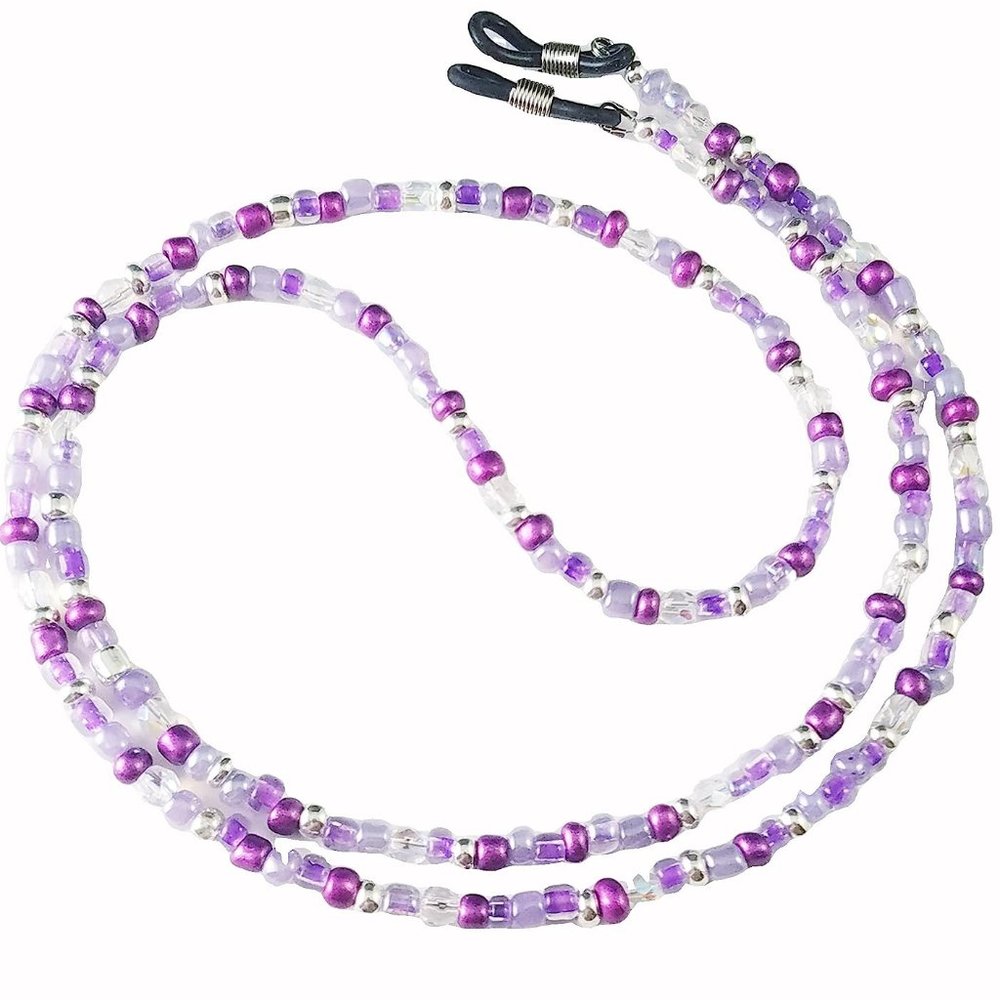 Purple and Silver, Multi, Handmade Beaded Eyeglass Sunglass Chain Holder Leash